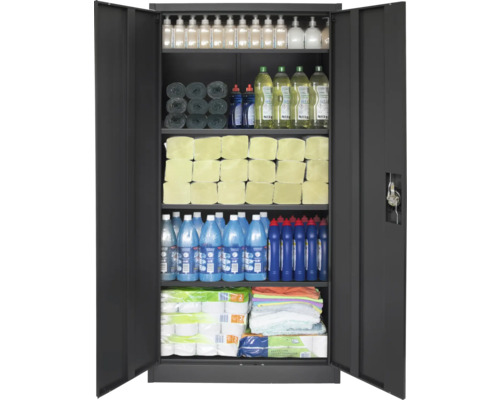 Metalen kast, multifunctionele kast, universele kast, archiefkast, 80 x 168 x 40 cm, 2 deuren, 4 legplanken, antraciet
