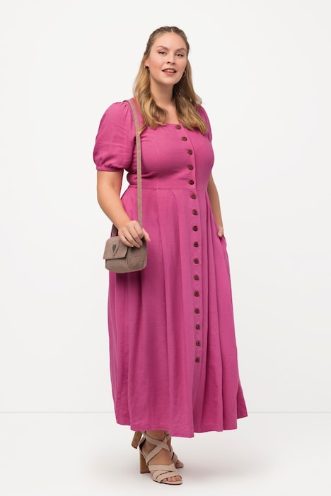 Landhauskleid, Leinenmix, Rundhals, Halbarm