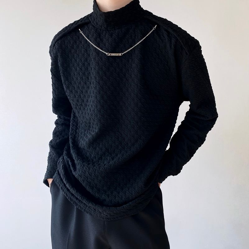 Bjorn - T-shirt met lange mouwen en mockneck, effen textuur