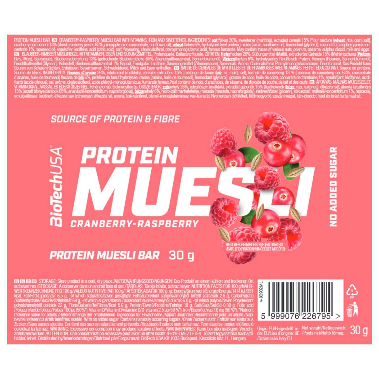 Barra de proteína de muesli Biotech USA 30g