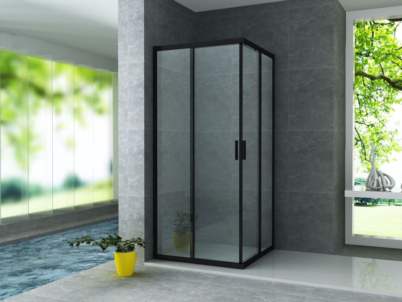 Alvoro - Pure - Douchecabine - Zwart - Glas - Ruimtebesparend ontwerp