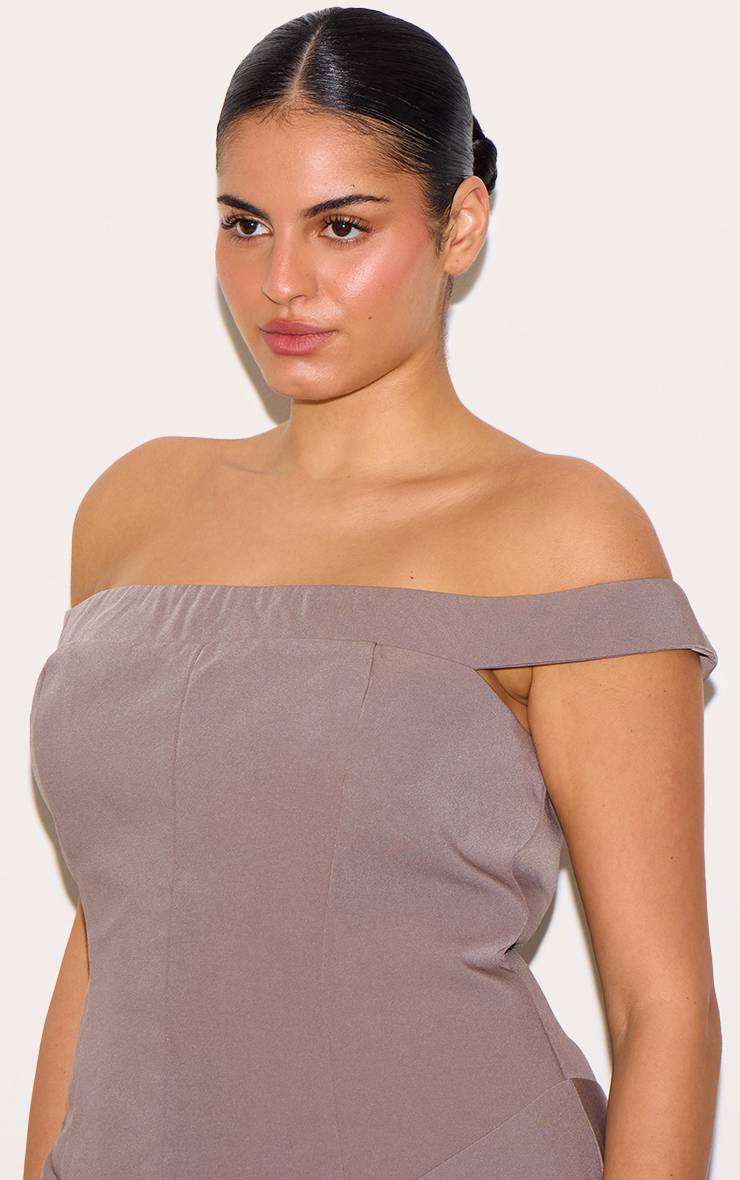 Champignon Robe Longue Grande Taille Bardot Structurée Avec Taille En V