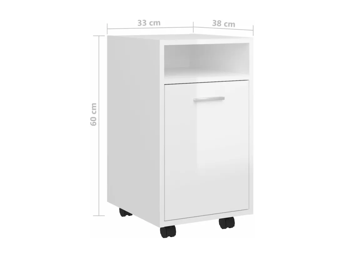 Armoire latérale avec roues Blanc brillant Bois d'ingénierie