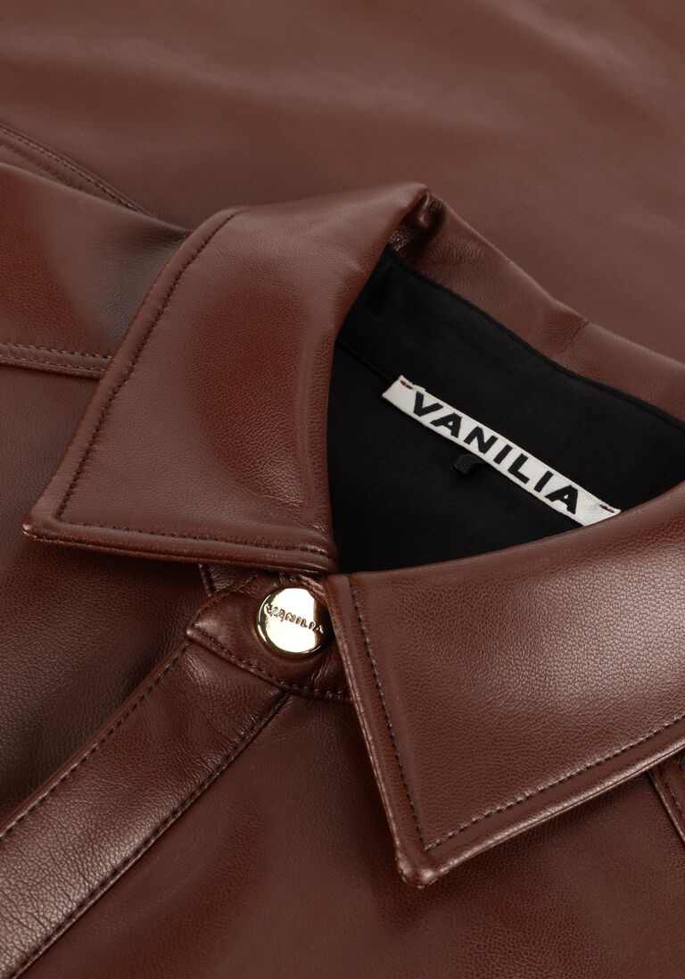 VANILIA bruine vanilia midi jurk faux leather shirt dress