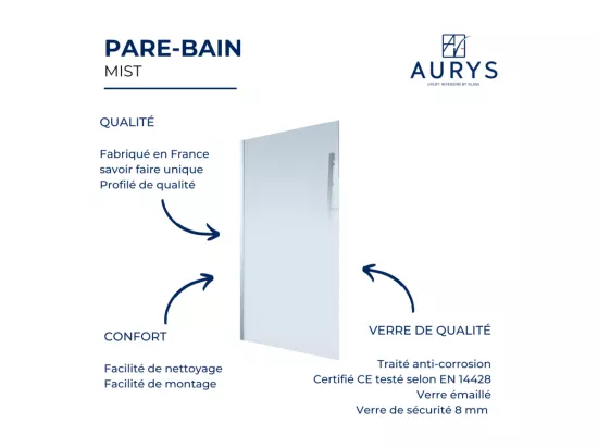 Pare bain droit AURYS Mist 1 chromée