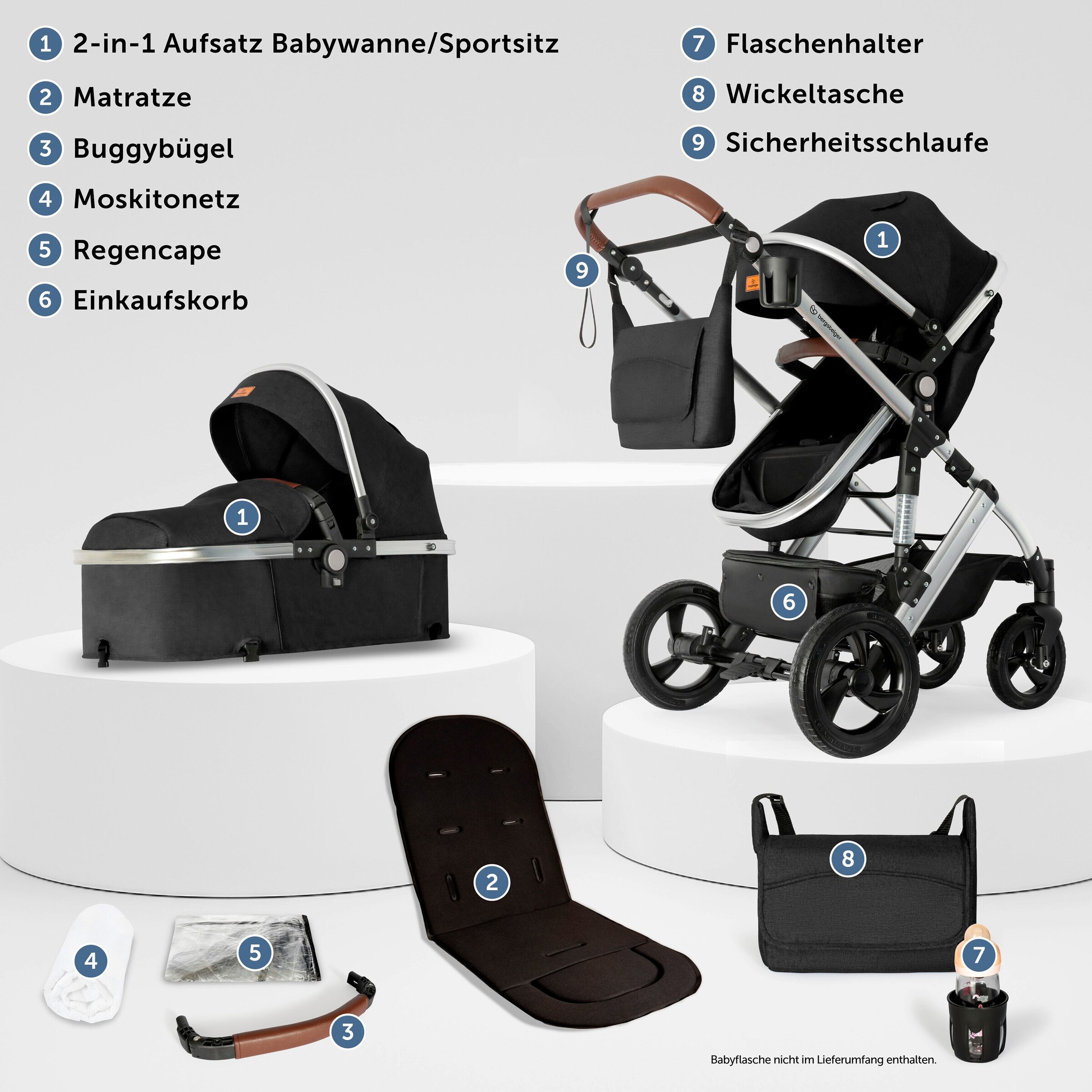 Bergsteiger Kinderwagen Nizza black | Gestell: silver