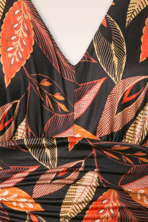 Vintage Chic for Topvintage Gwenn jumpsuit in zwart met oranje bladeren