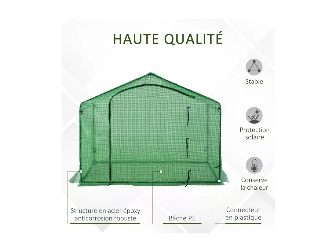 Serre de jardin balcon terrasse serre pour tomates 1,8L x 1l x 1,68H m acier PE imperméable transparent vert