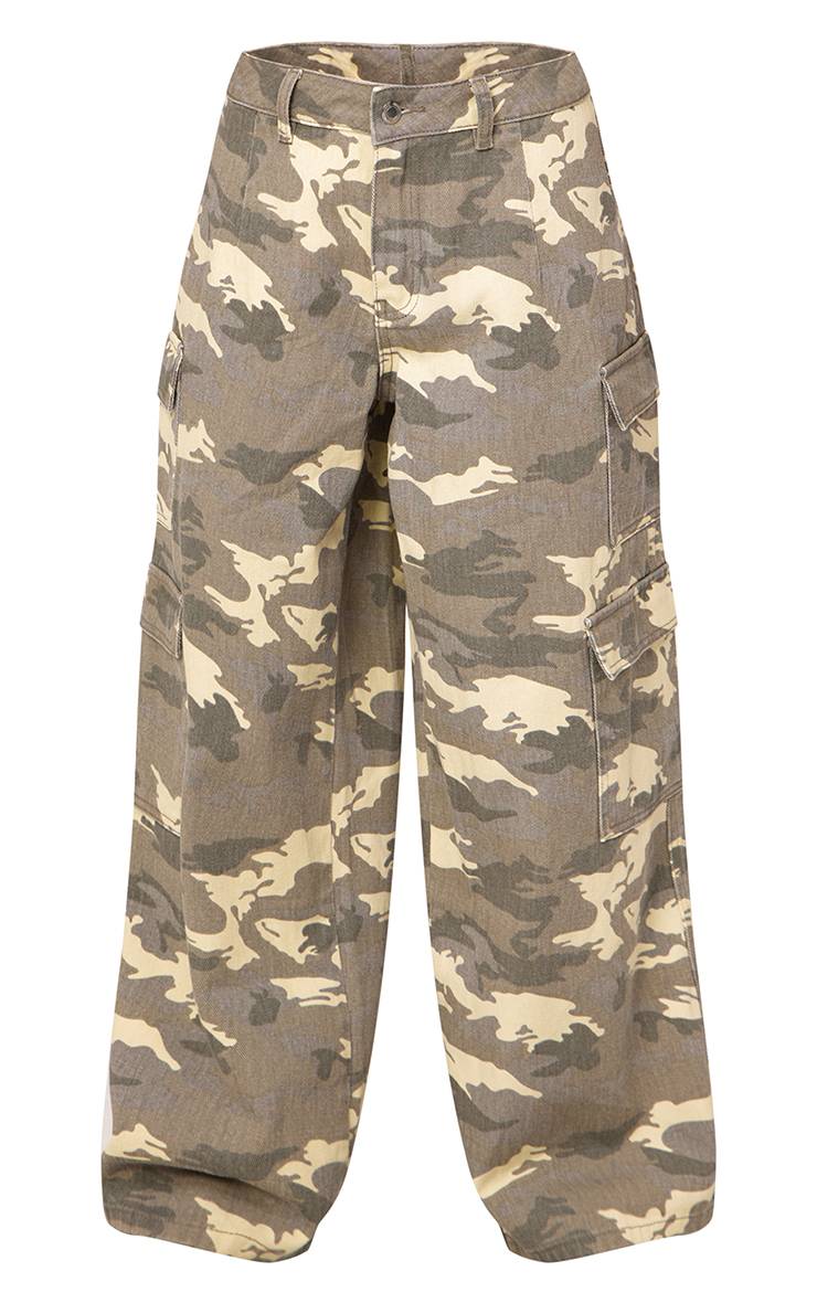 Kaki Jean Large À Poches Cargo Imprimé Camouflage Délavé