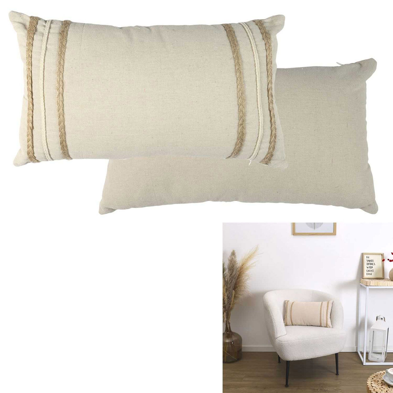 Home Deco Factory Coussin tressé beige - 50x30 cm