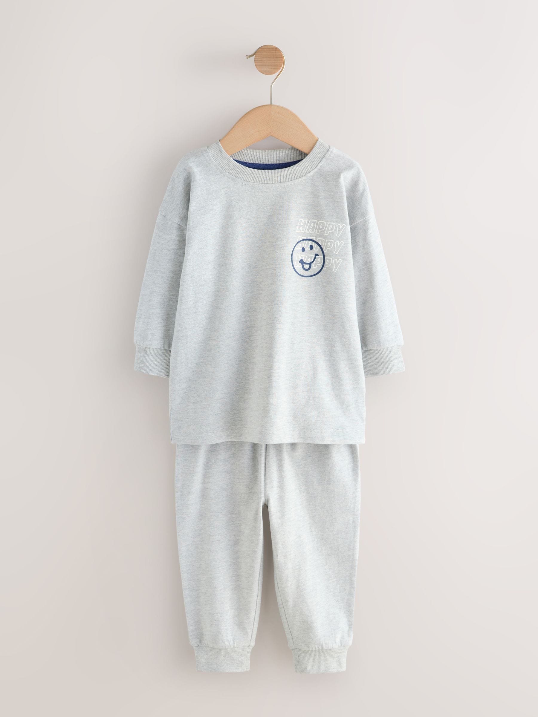 Blauw/grijs met slogan - Verpakking van 3 relaxed fit pyjama's (9mnd-10jr)
