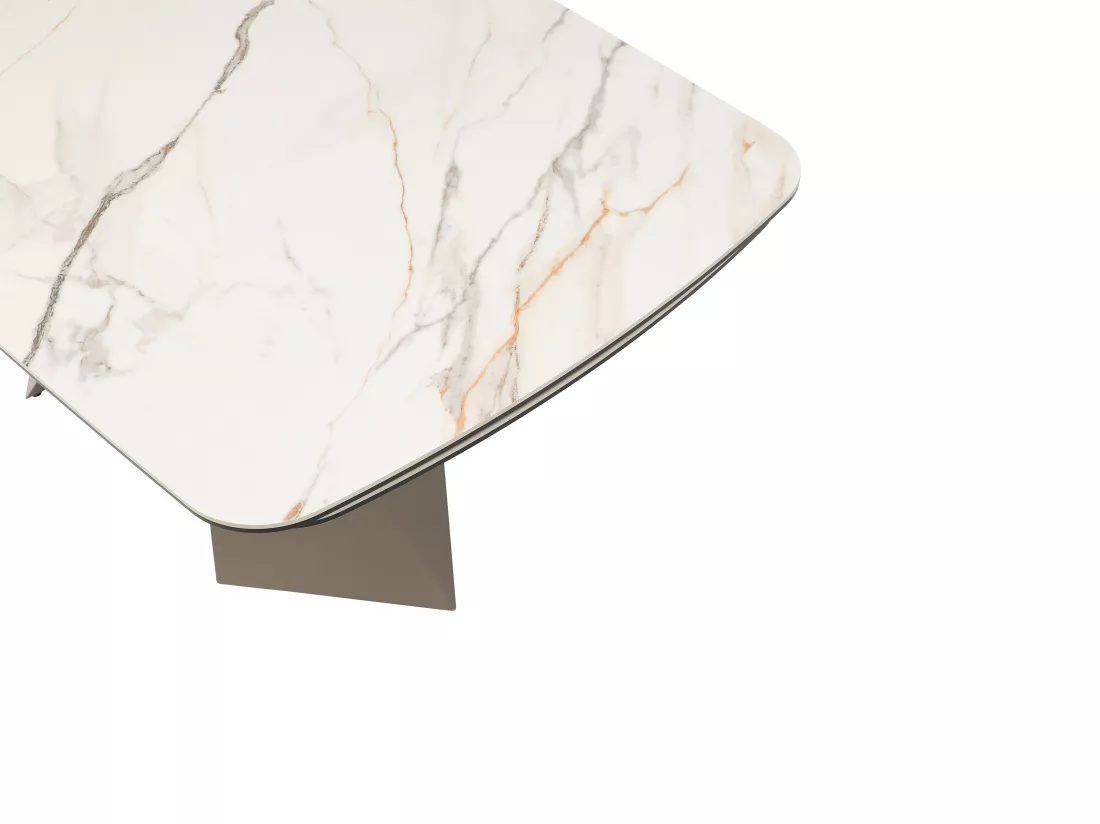 Table à manger extensible 6 à 10 personnes céramique, verre trempé et métal taupe - Effet marbre blanc - KAJARI de Maison Céphy