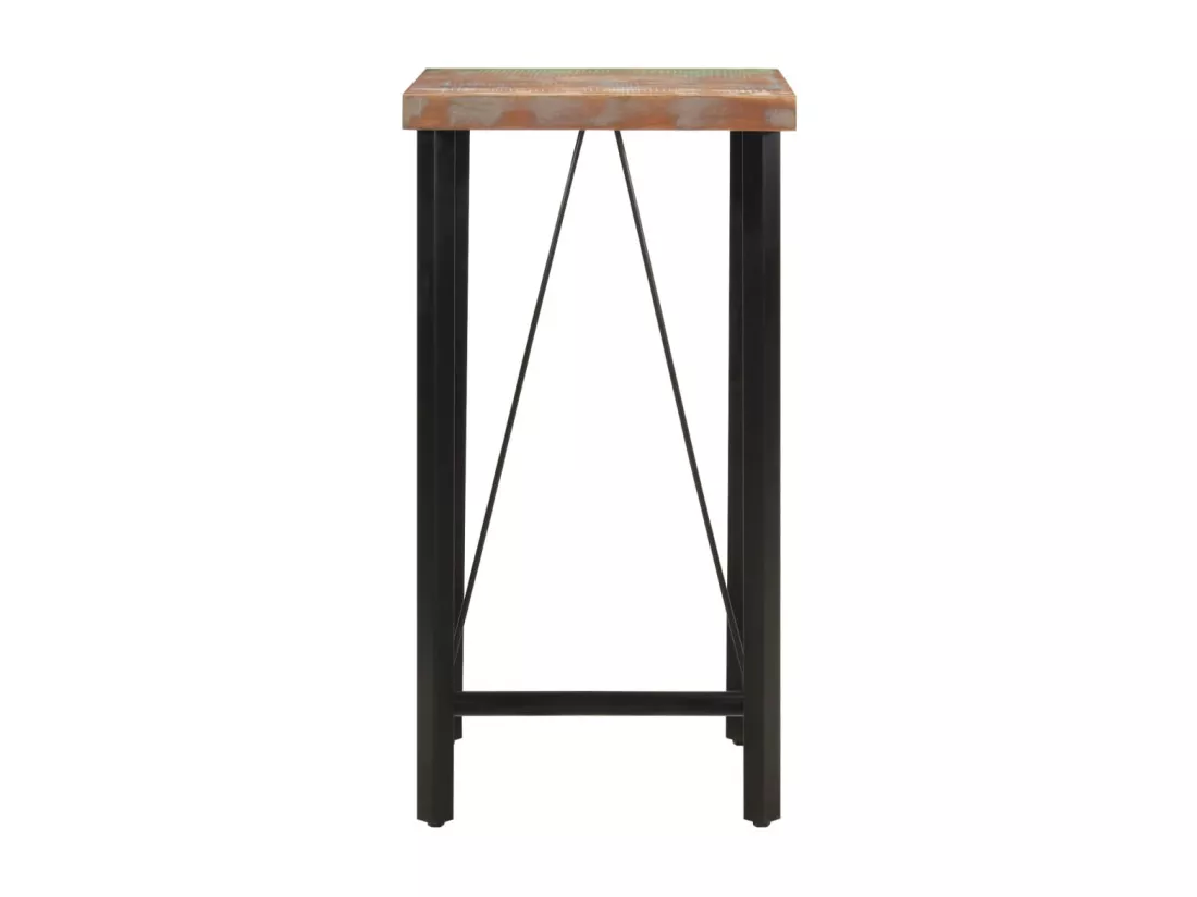 Table de bar 55x55x107 cm bois massif de récupération et fer
