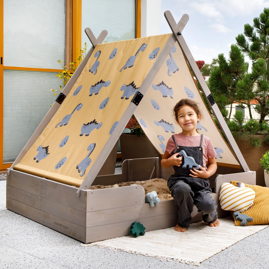 MUDDY BUDDY® Sandkasten mit Zelt Dino Lover, warmgrau