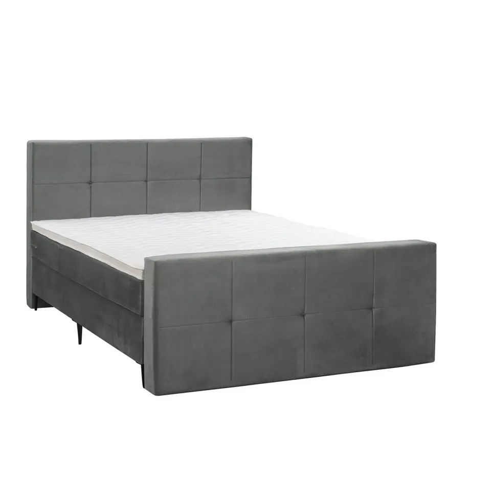 Boxspring met voetbord Liv geblokt - grijs - 160x200 cm - slanke poot
