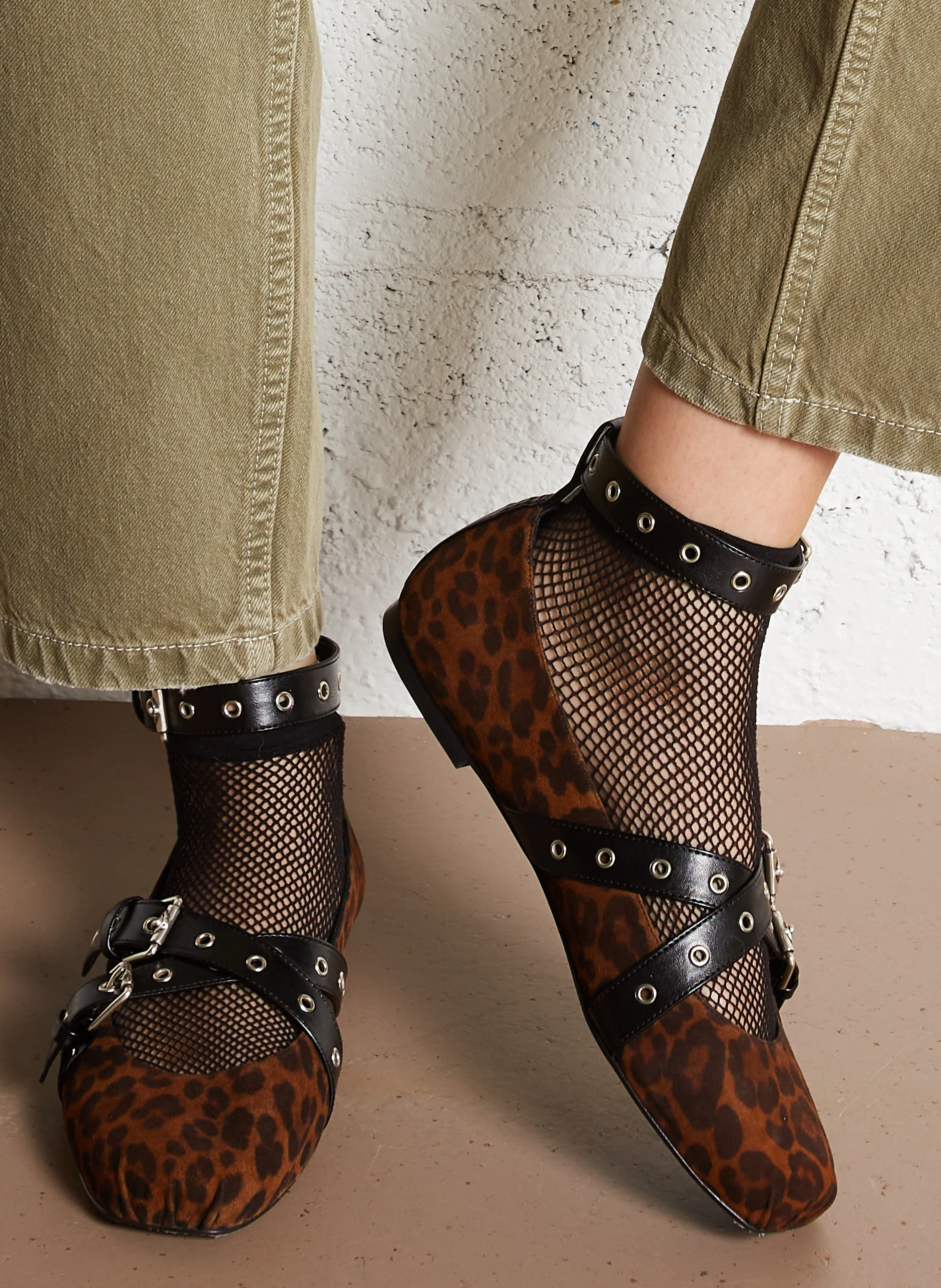 CHIARA - Ballerines imprimée en cuir velours | Marron
