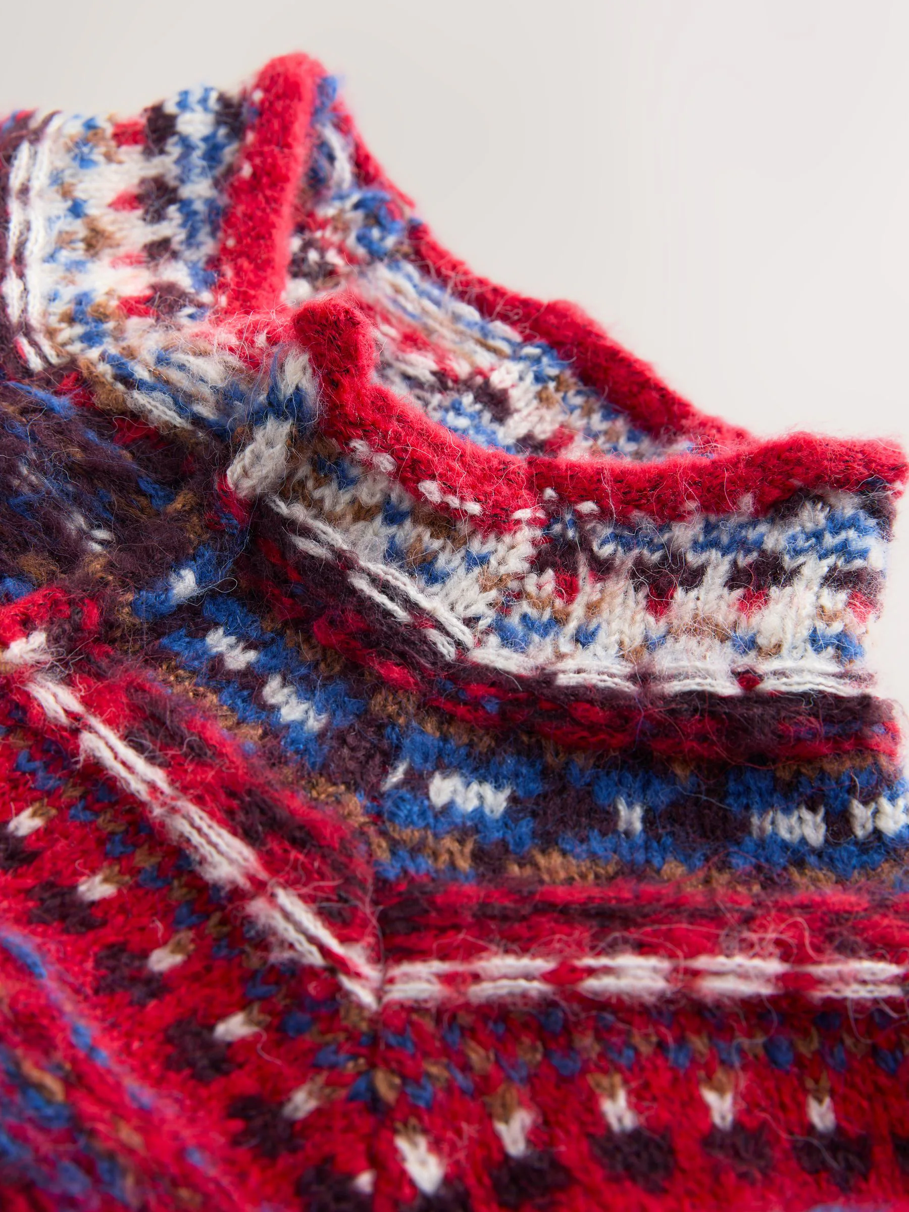 Rood/blauw meerkleurig - Stand Neck Fairisle Pattern Stitch Knitted Jumper