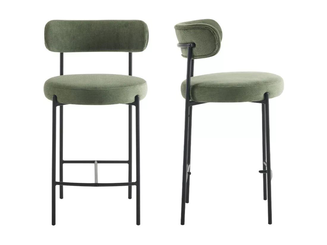 Lot de 2 tabourets de bar en velours côtelé vert - Evora