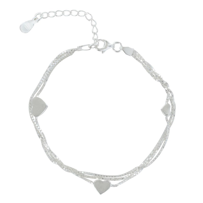 Bracelet Argent Trois Rangs et Coeurs