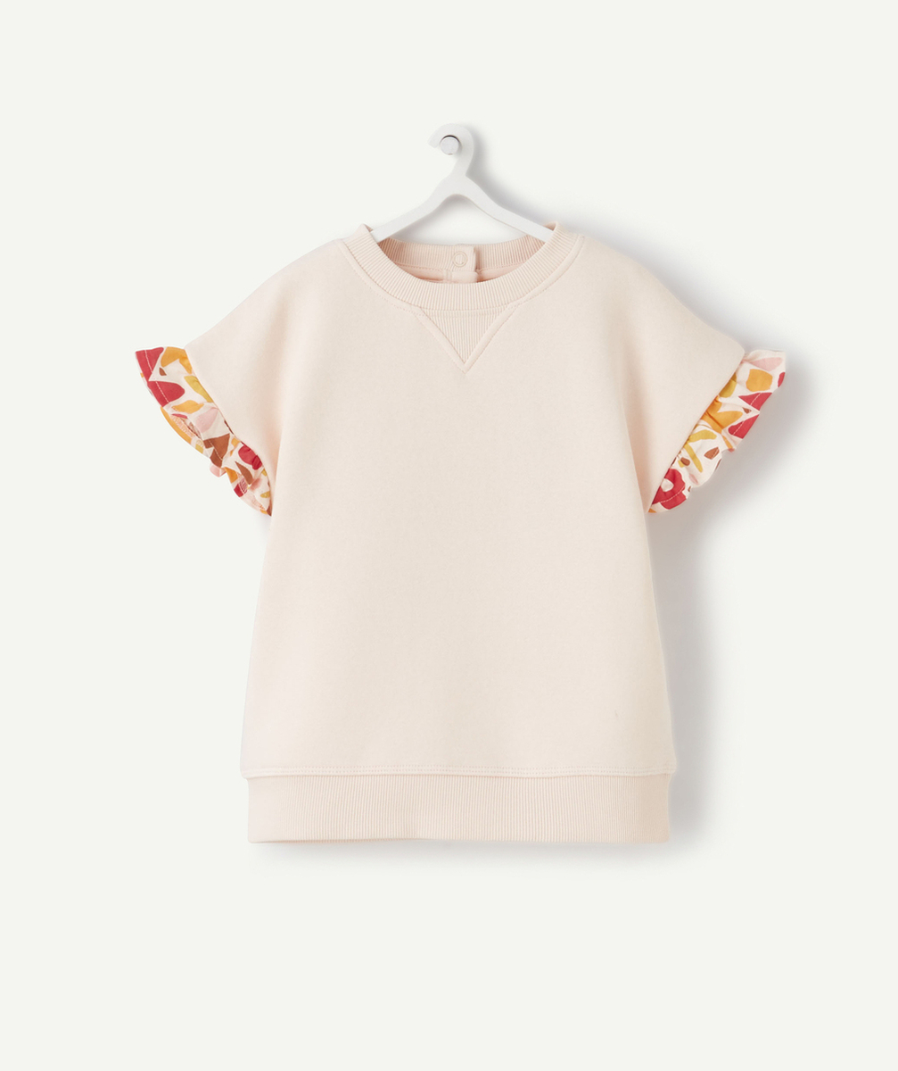 SWEAT ÉVOLUTIF FILLE ROSE EN FIBRES RECYCLÉES AVEC VOLANTS