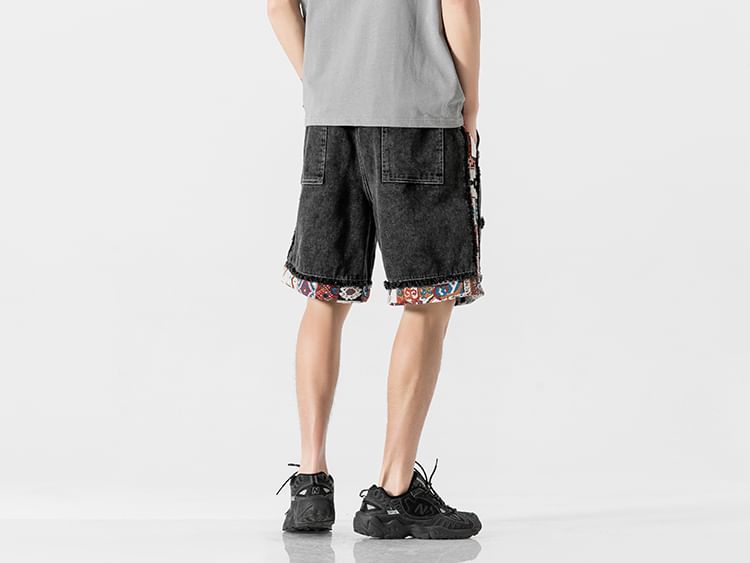 VEAZ - Denim shorts met trekkoord in de taille en gewassen rafelpaneel