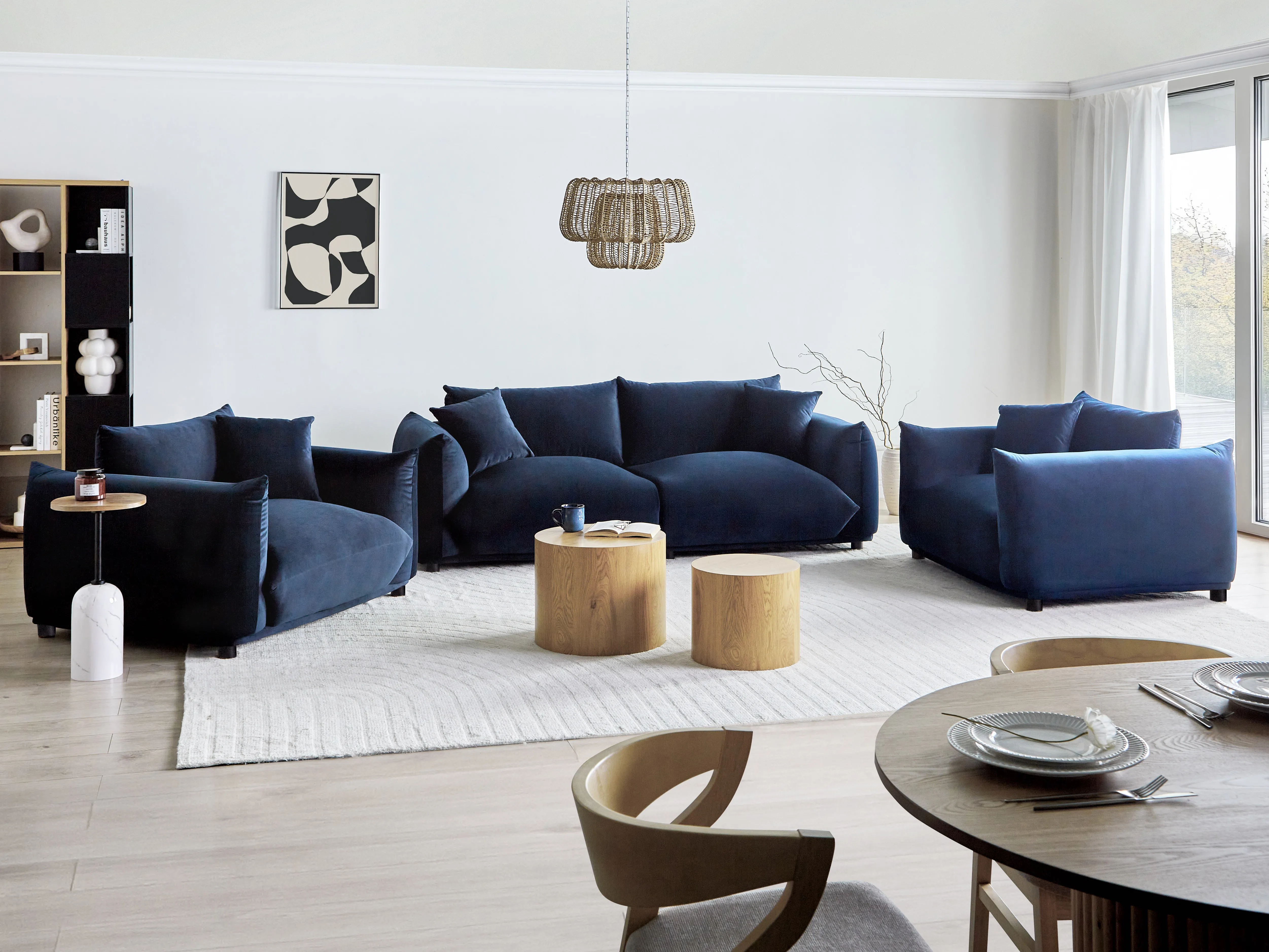 Bankenset 5-zits LUVOS Fluweel Donkerblauw