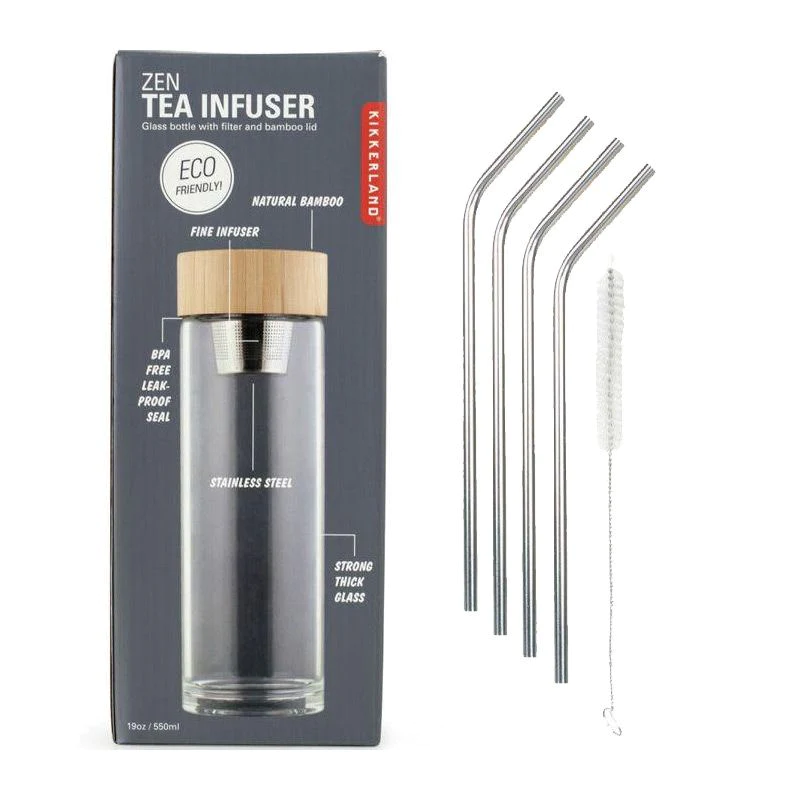 Bouteille infuseur de thé + 4 pailles en inox Youdoit