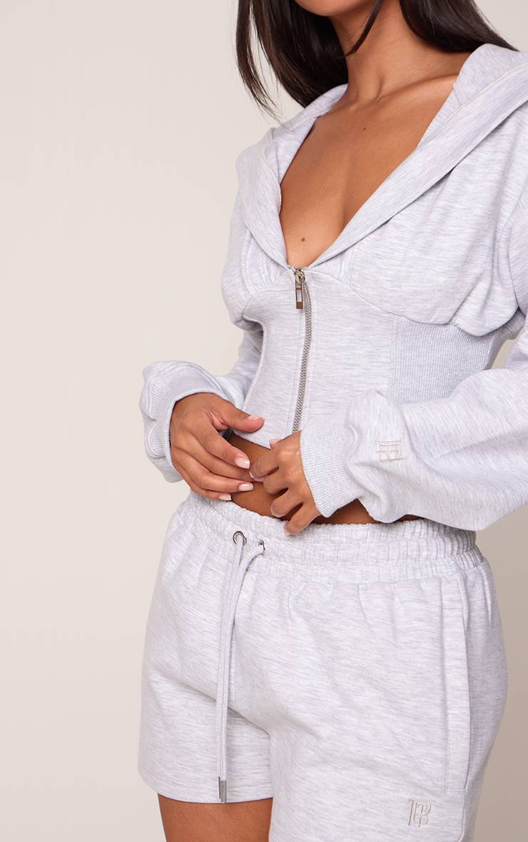 Gris Cendré Sweat À Casynthétiqueche Zippé Petite Taille À Taille Cintrée Avec Broderie En Tissu Interlock