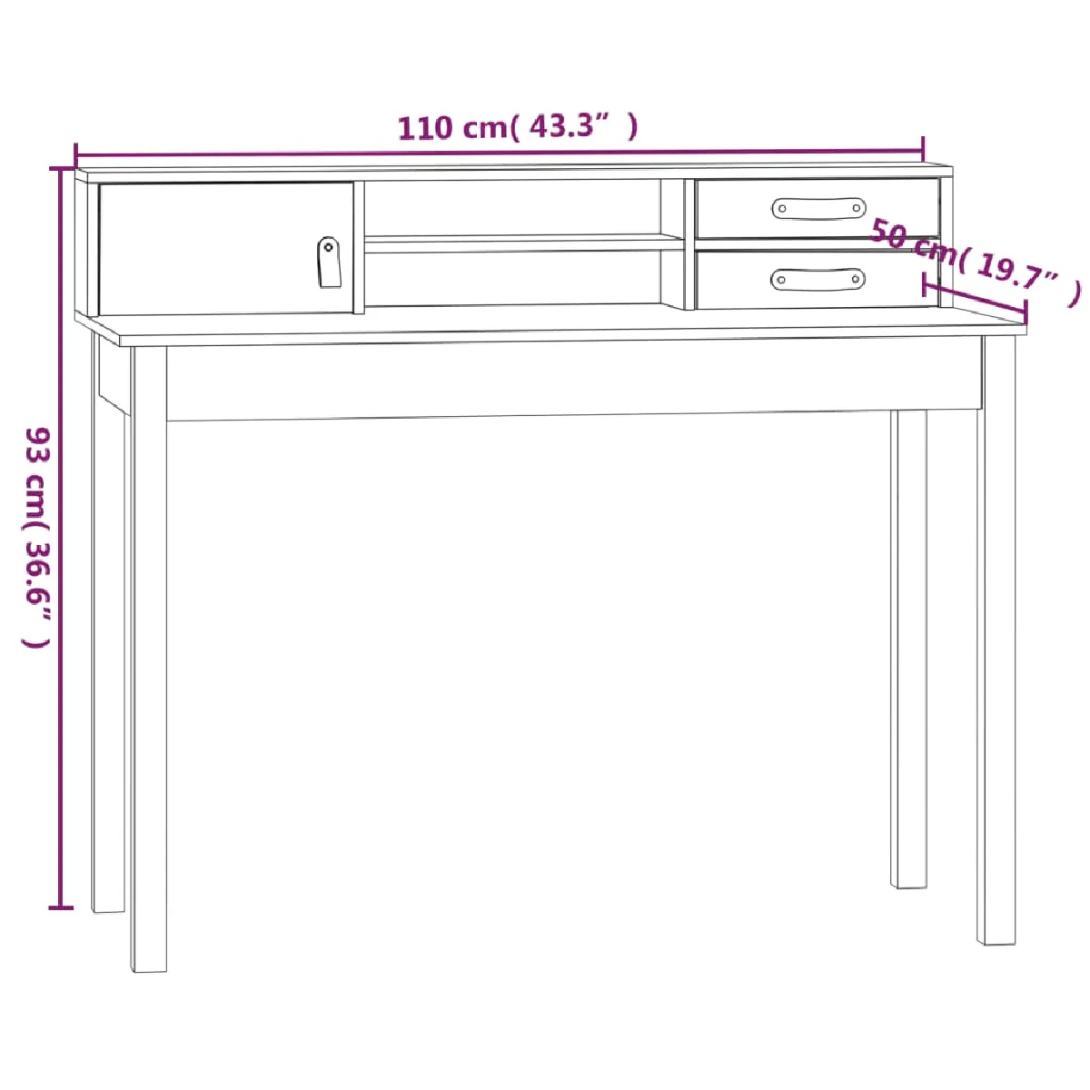 vidaXL Bureau Blanc 110x50x93 cm