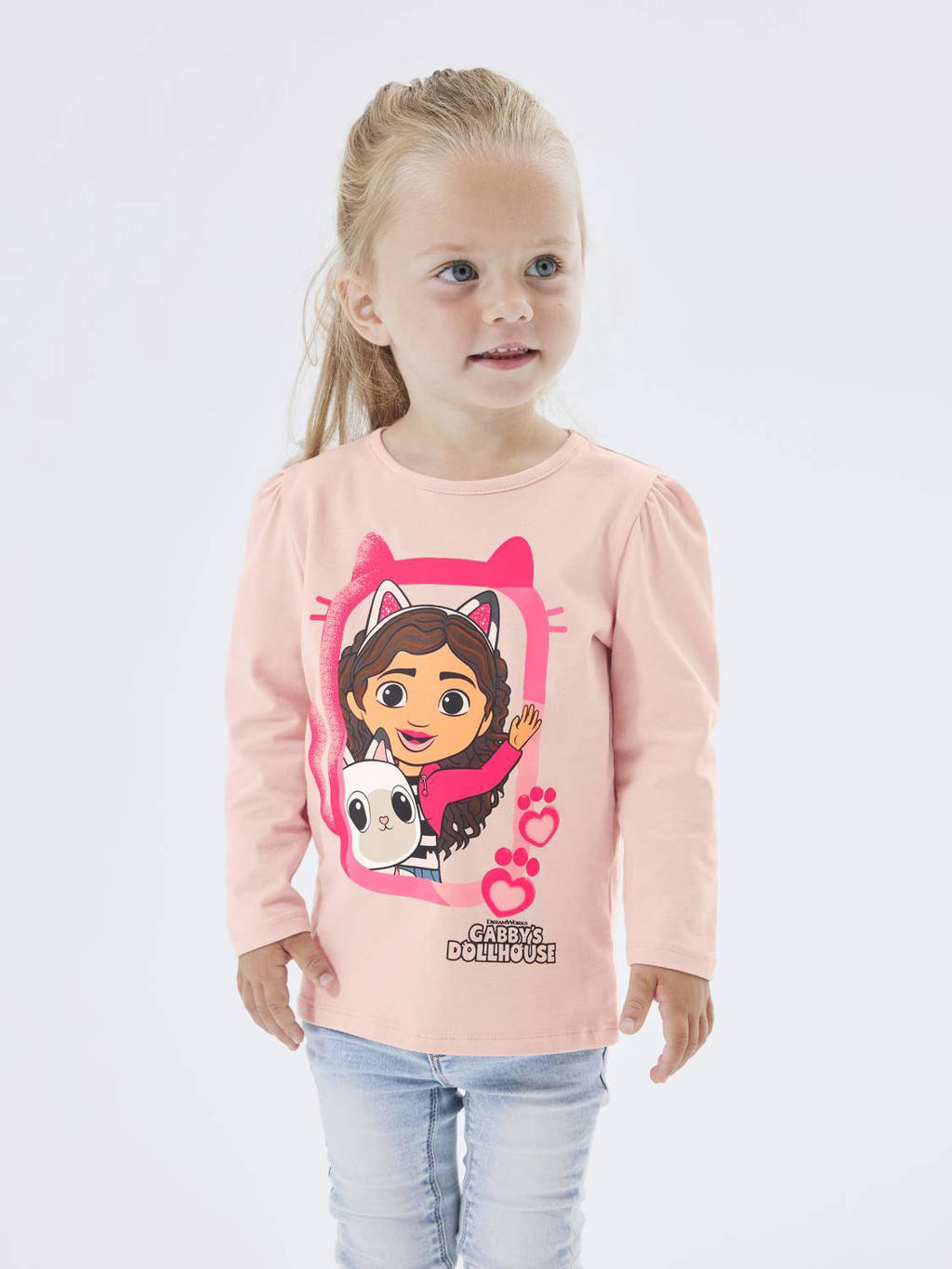 NAME IT Gabby Cats longsleeve NMFNESSIE met printopdruk lichtroze