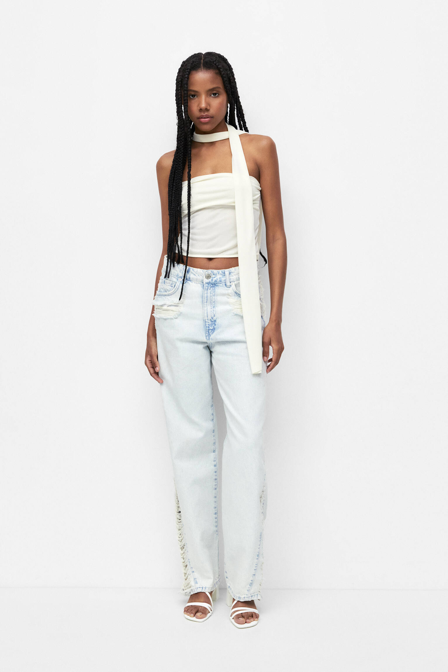 Blusa de gola reta com lenço - Edição Limitada - Gelo
