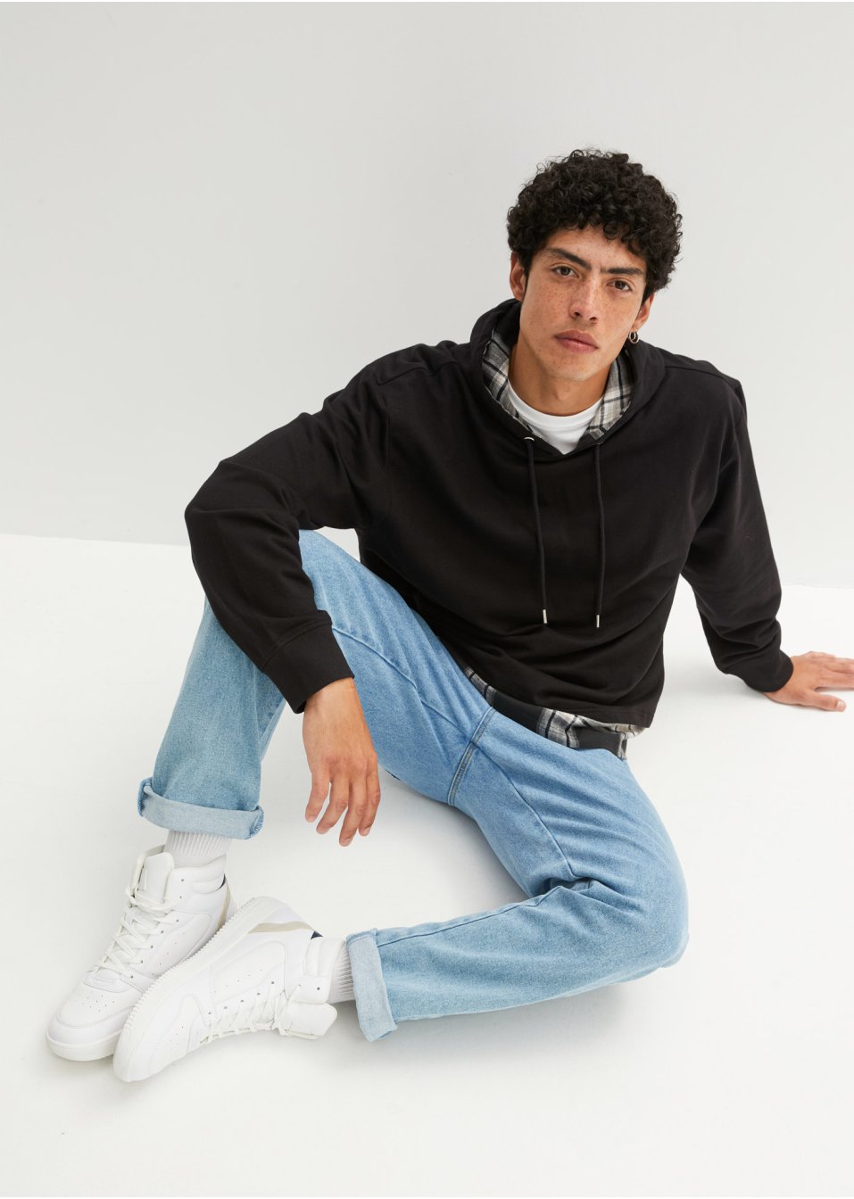 Sweat à capuche avec empiècement et coton bio, Loose Fit