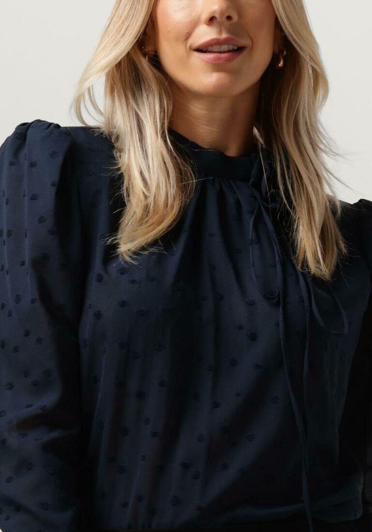 VANILIA donkerblauwe vanilia blouse viscose dot bow blouse