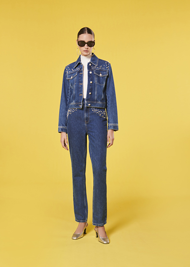 Veste Vickybleue en denim brodée