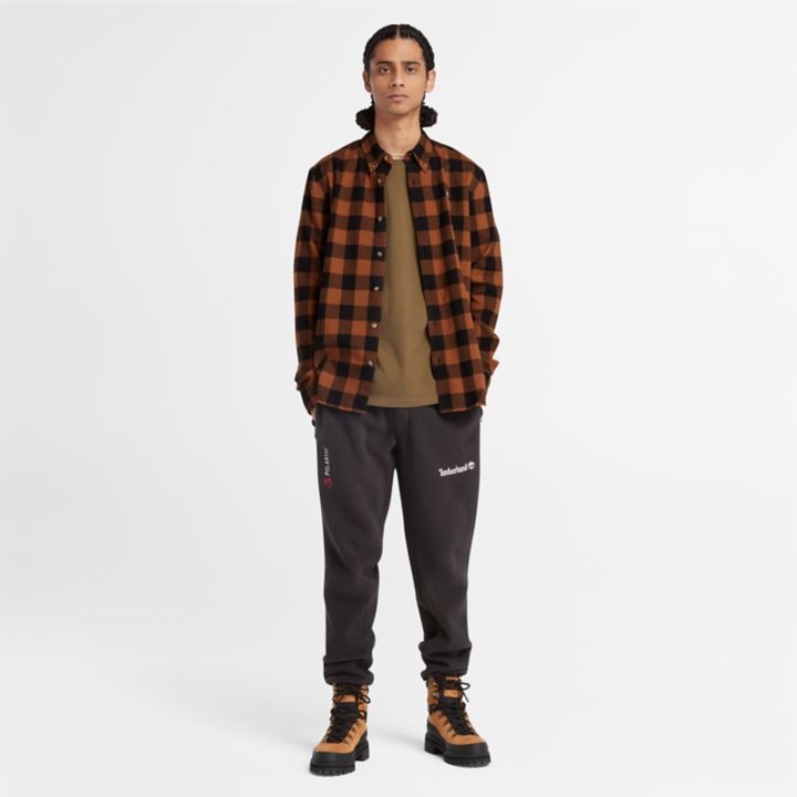 Camisa xadrez de manga comprida Mascoma River para homem, na cor marrom.
