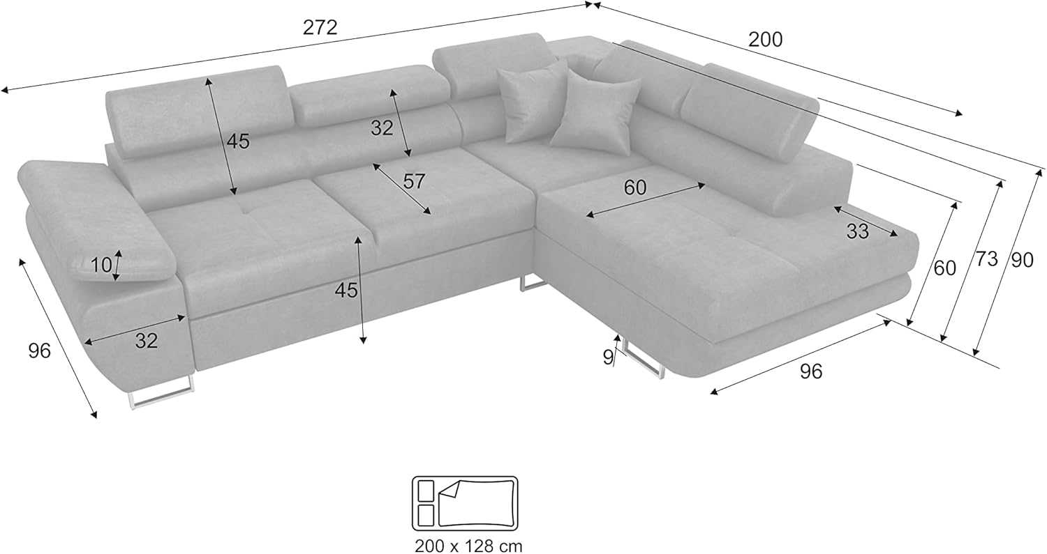 Robin Inspire Saturn Premium Ecksofa Schlaffunktion Bettkasten Verstellbare Kopfstützen Kissen Sofa L-Form Schlafsofa Freistehende Eckcouch Schlafcouch Wohnzimmermöbel Wohnlandschaft Kingston-Stoff