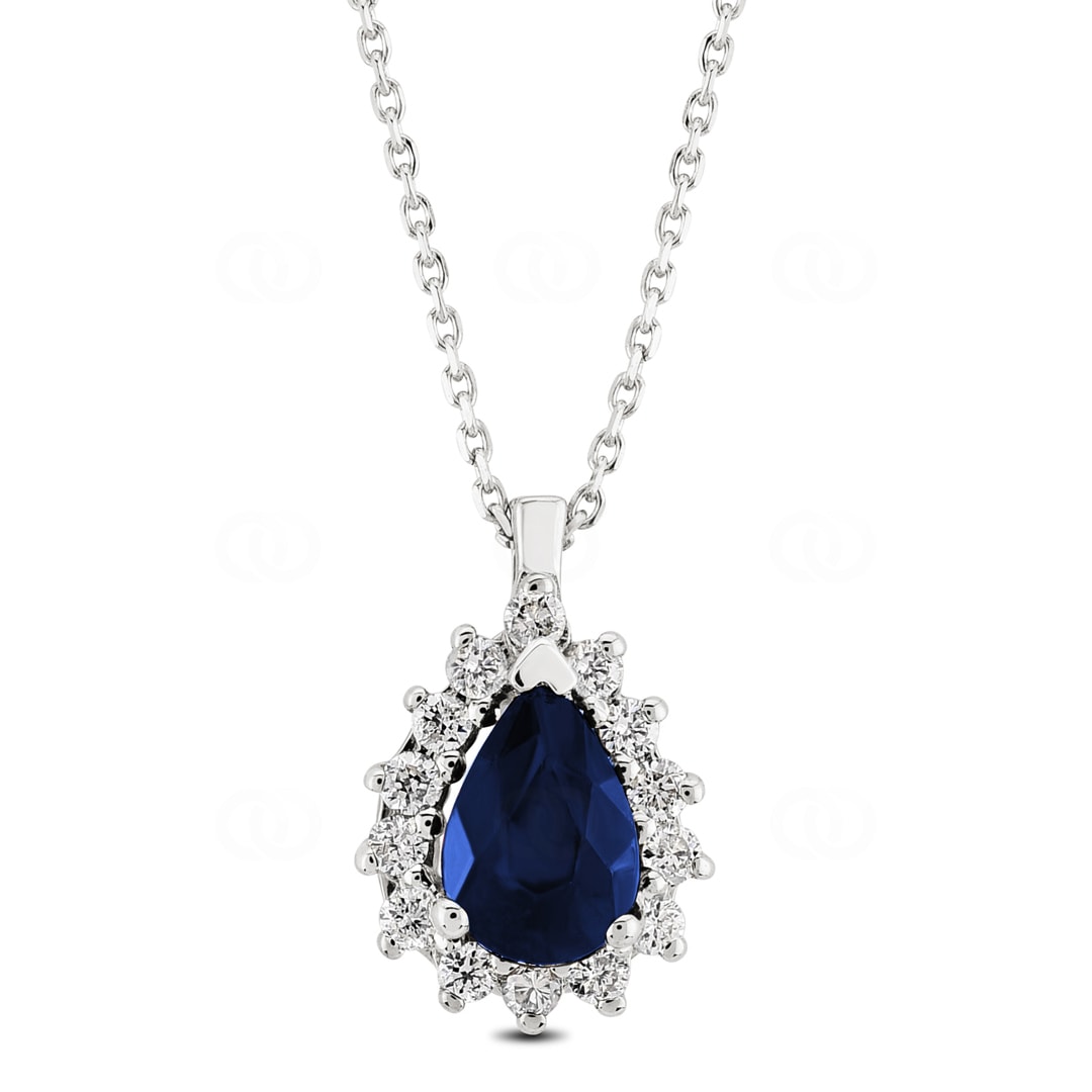 Collier 750/18 K Weissgold mit Diamanten 0.11 ct H/si & Saphir