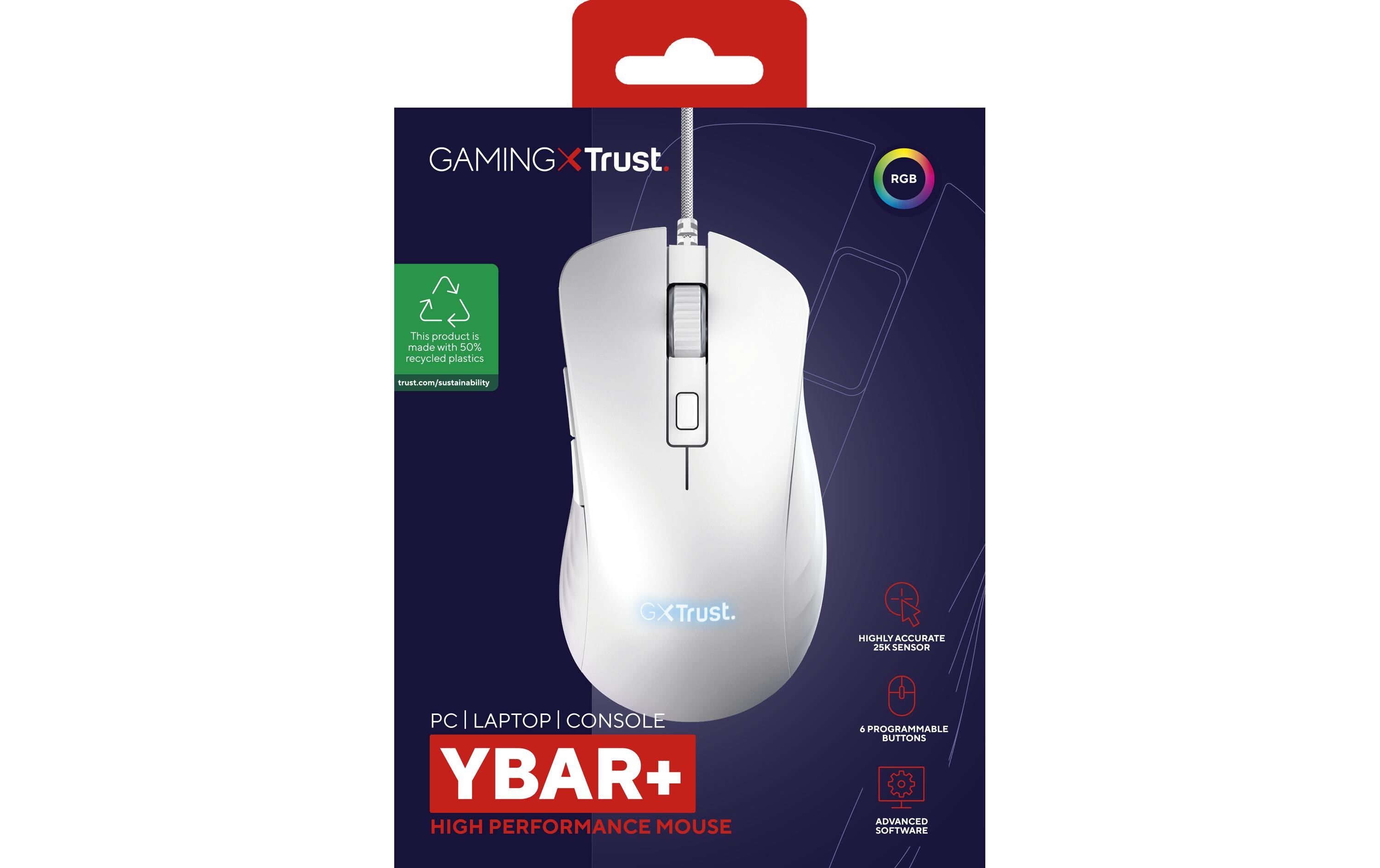 Gaming-Maus GXT924W YBAR+ WeissGaming-Maus mit RGB LED-Beleuchtung