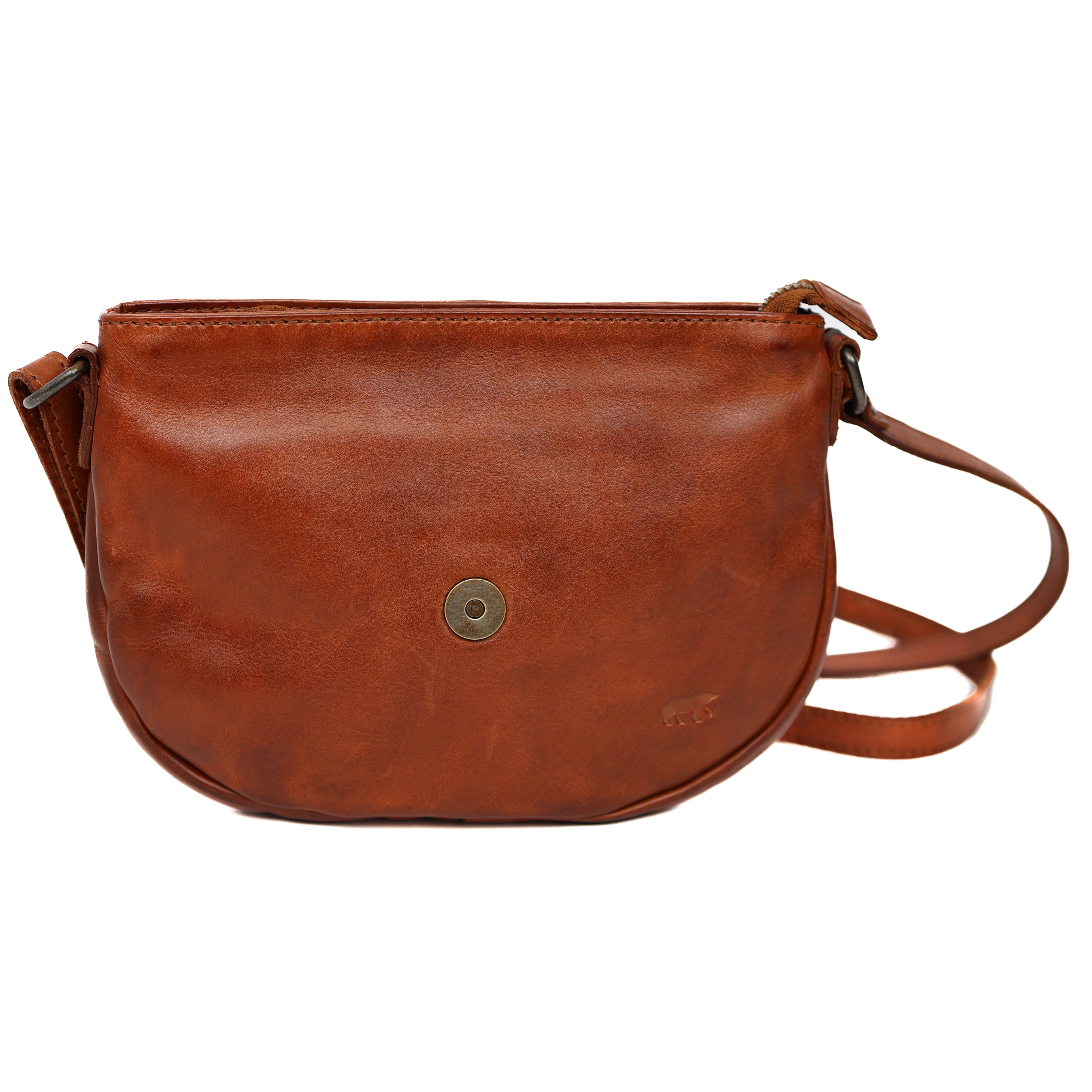 Klein schoudertasje met flap 'Jackie' cognac studs Cognac
