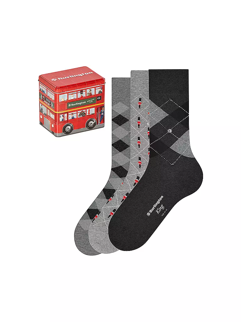 BURLINGTON Herren Socken 3-er Pkg. BRITISH BOX 40-46 sortiment hellgrau