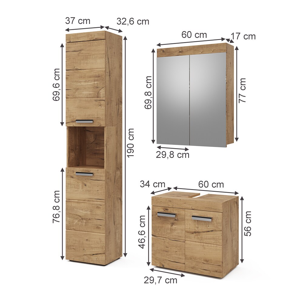 Vicco Badmöbel Set Badezimmermöbel Luna Spiegelschrank Unterschrank Hochschrank