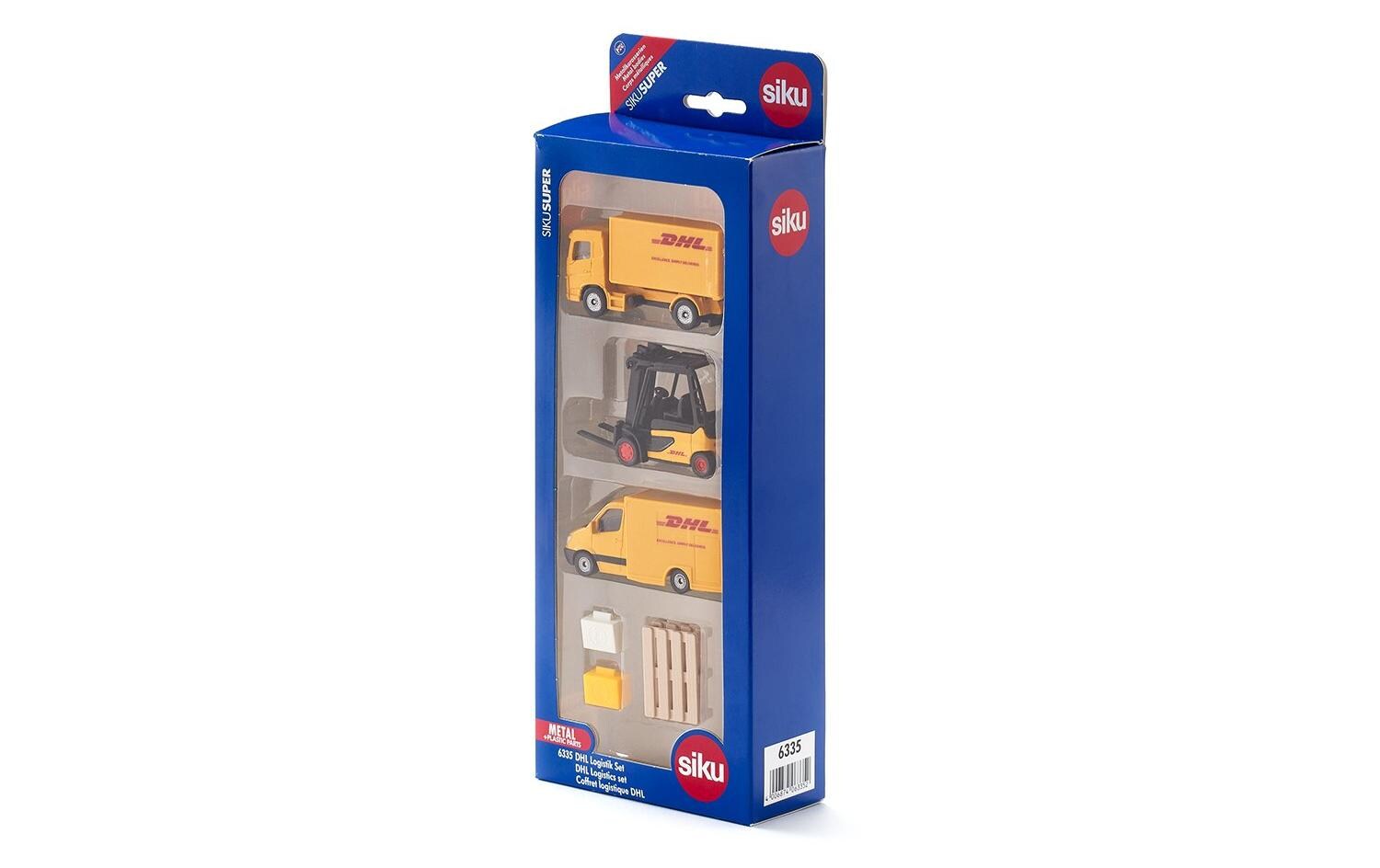 DHL Logistik Set 3 FahrzeugeSiku Super Geschenkset mit Lastwagen, Lieferwagen und Gabelstapler