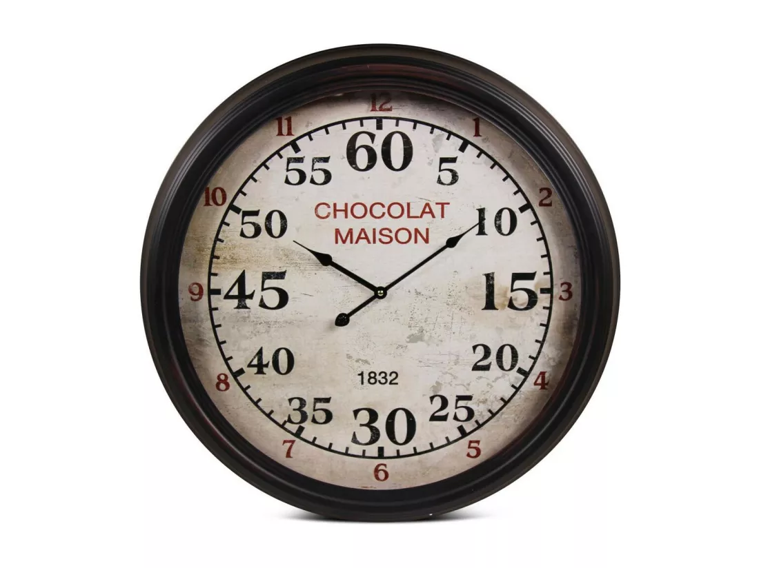 Horloge ancienne murale chocolat maison Métal Blanc - Décoration d'Autrefois