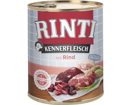 RINTI natvoer voor honden, puur rundvlees, 800 g