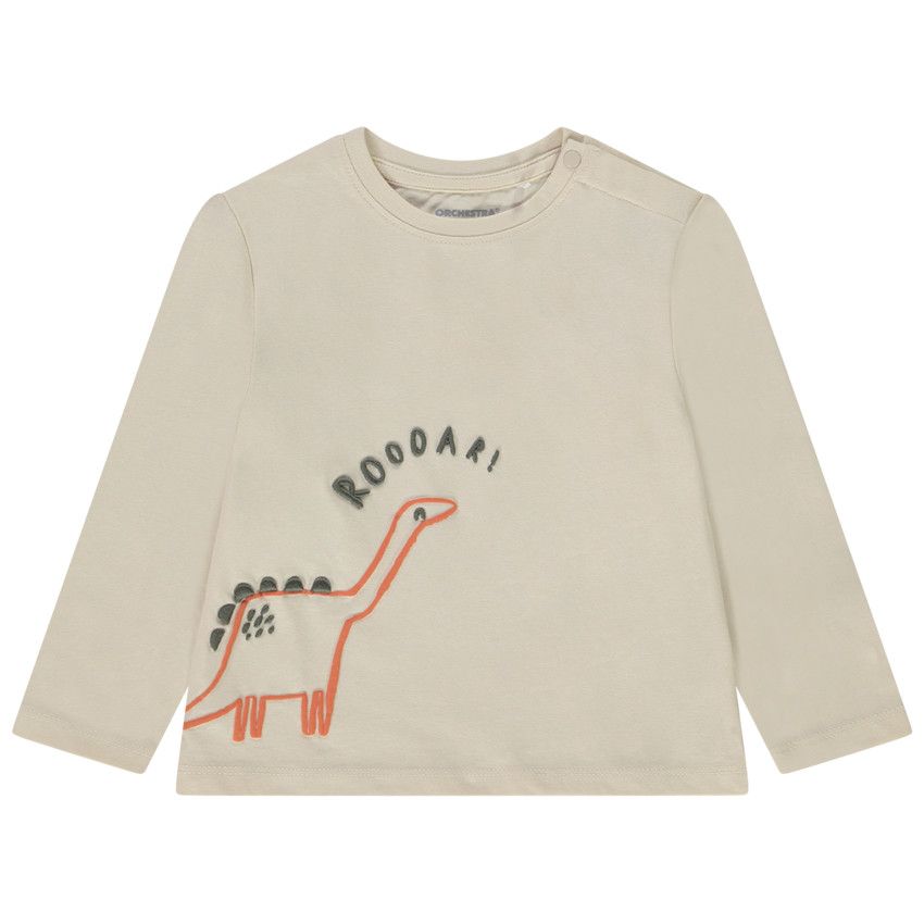 T-shirt manches longues puff print dinosaure pour bébé garçon - Ecru