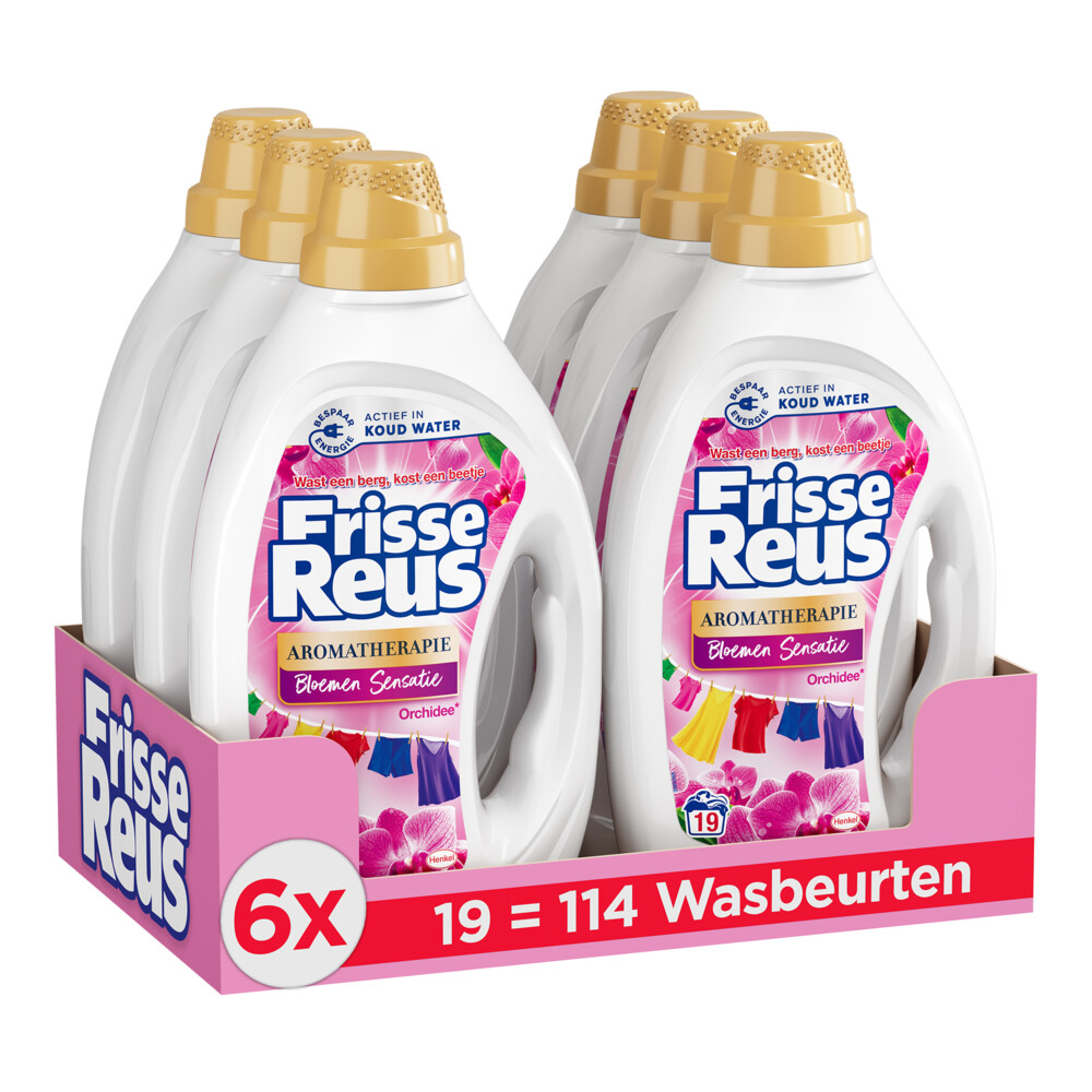 6x Witte Reus Wasmiddel Frisse Reus Gel Orchidee 19 Wasbeurten855 ml