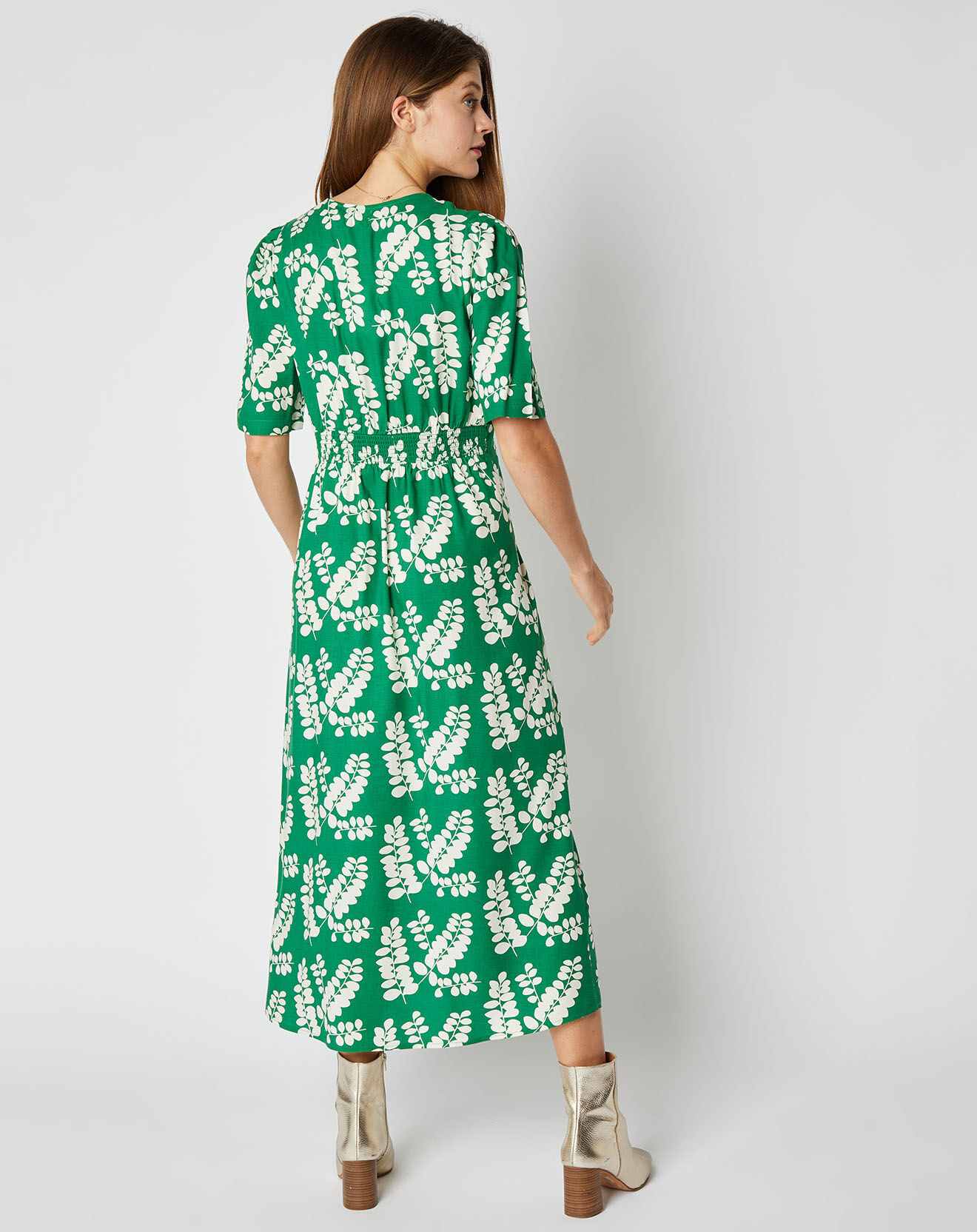 An'ge Robe mi-longue Sarah à motifs vert pomme/blanc