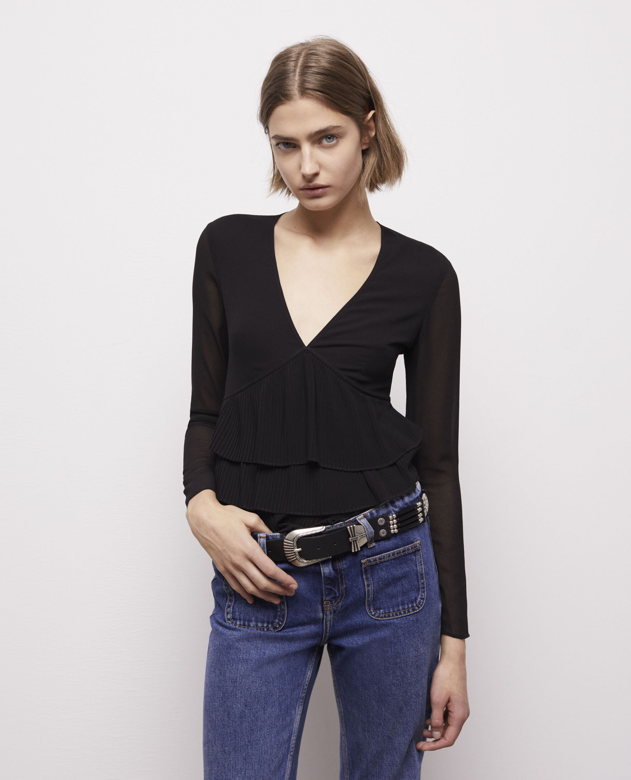 Ceinture large en cuir noire