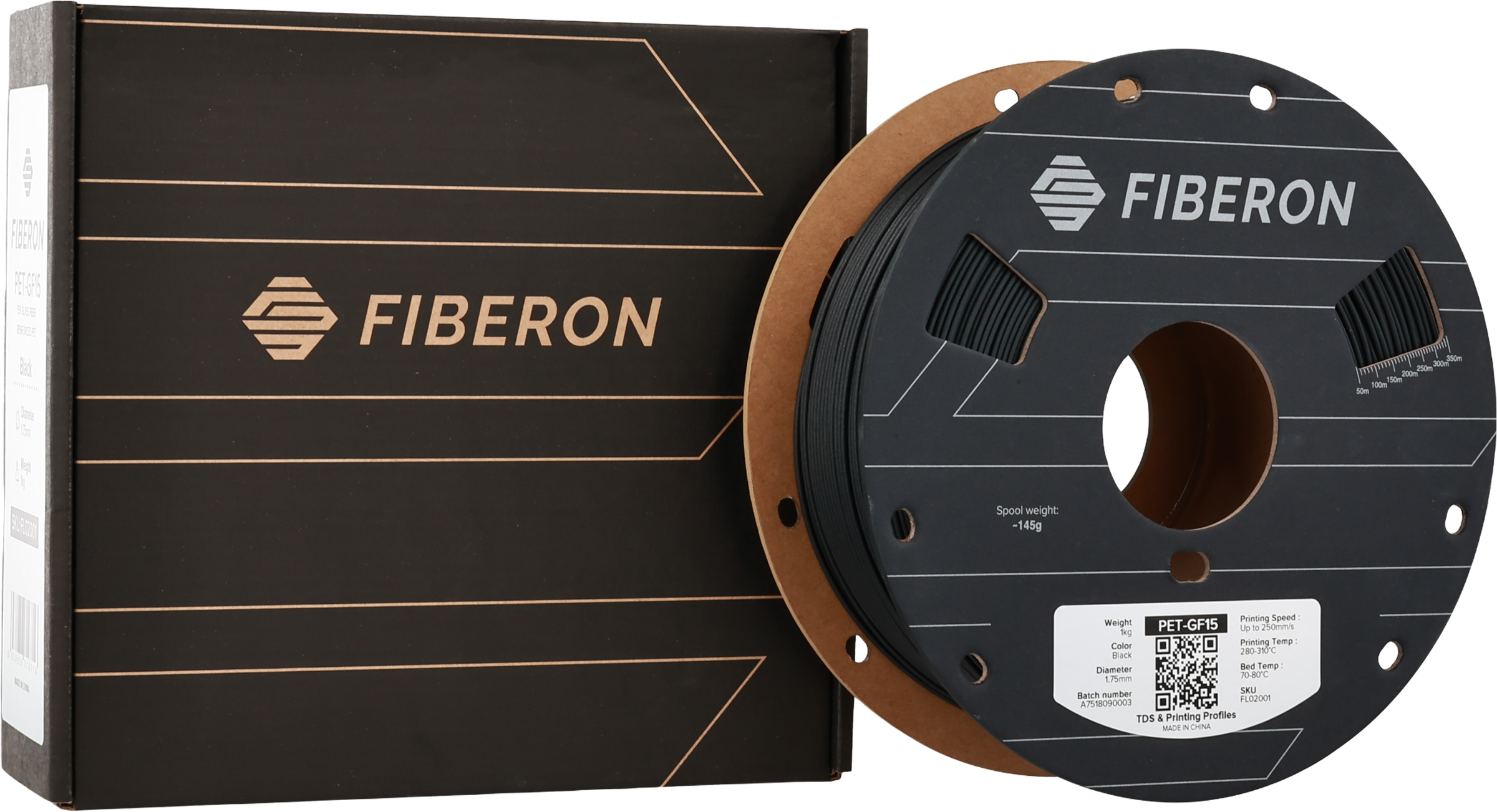 Polymaker  Fiberon™ PET-GF15 Black, 1,75 mm / 1000 g    Glasfaserverstärktes PET in Black
