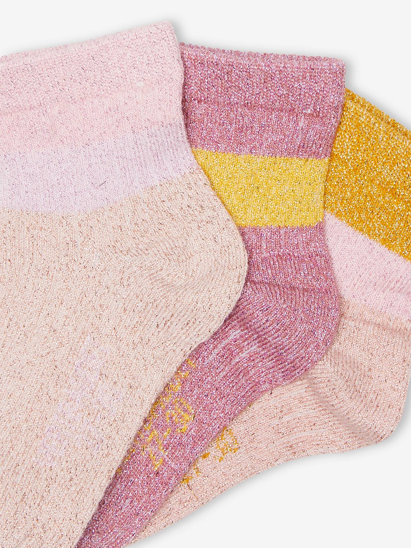 Pacote com 3 pares de meias caneladas tamanho médio, rosa antigo, para meninas.